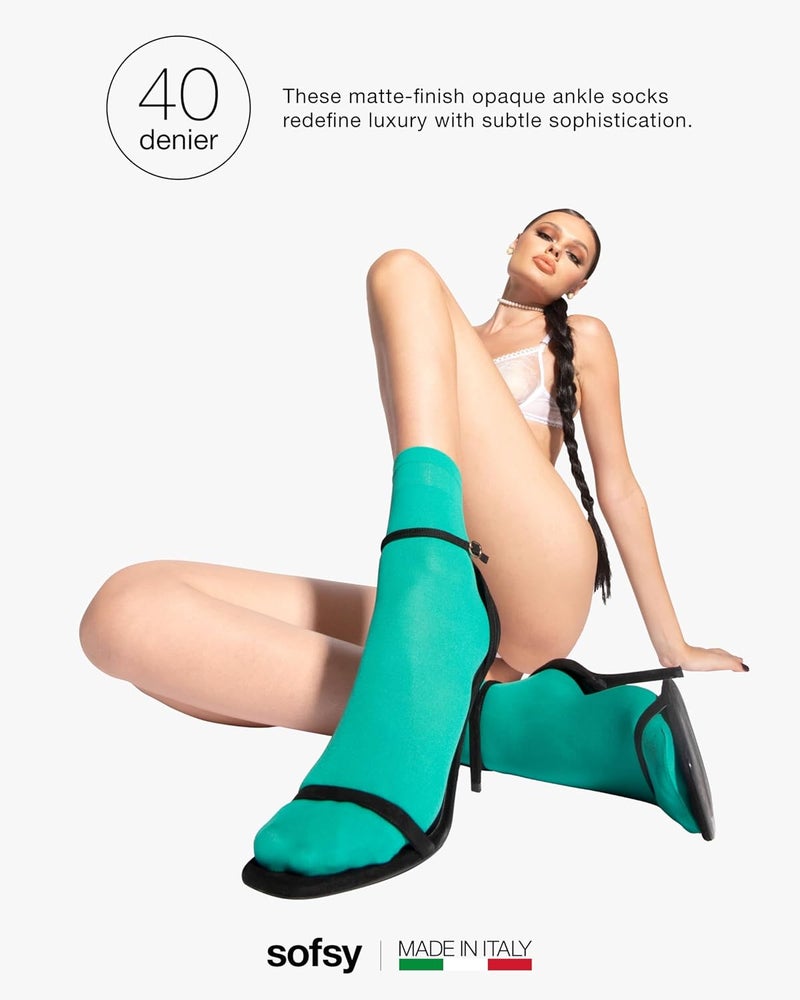 sofsy Italian High-Fashioned Ankle Socks - 40 Den Semi Sheer Nylon Stockings for Women | Durable, Soft, Low-Cut Design - Image 5