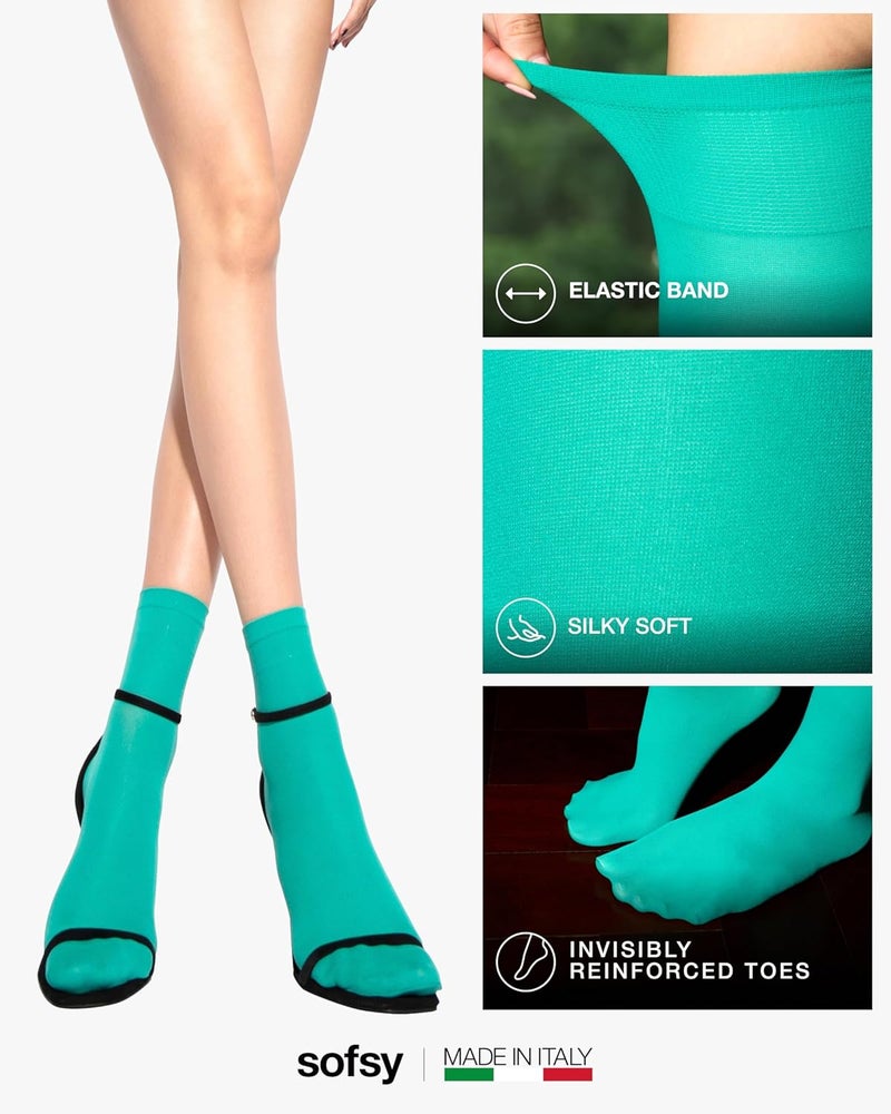 sofsy Italian High-Fashioned Ankle Socks - 40 Den Semi Sheer Nylon Stockings for Women | Durable, Soft, Low-Cut Design - Image 4