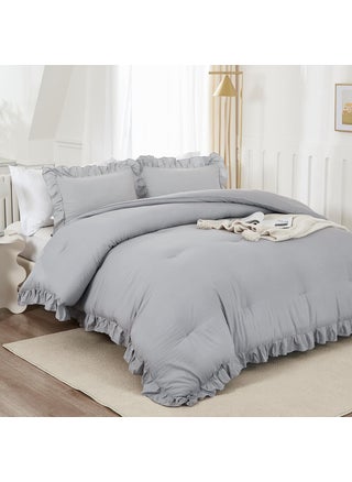 Andency Silver Gray Comforter Set King  3 Pieces Farmhouse Shabby Chic Ruffle Comforter  Lightweight Fluffy Soft Microfiber All Season Solid Bed Comforter Set (1 Ruffle Comforter & 2 Pillowcases) - pzsku/Z663ACB0F40479BB36FBFZ/45/1749668290/5c51868a-5df0-45f3-98d4-b5e4fed52b46