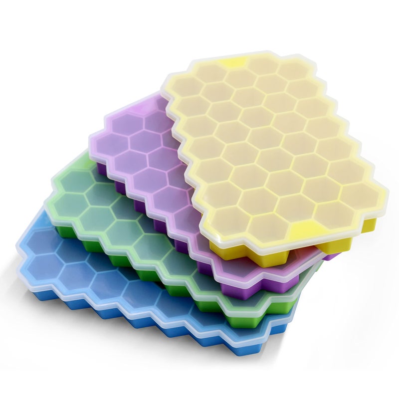 Ice Cube Trays for Freezer with Lid37 Grid 4pcs Multicolor Silicone Ice Cube Tray with Lid for Small Ice Cube MoldsEasyRelease Reusable Ice Cube in Ice Bucket for Iced Coffee Cup