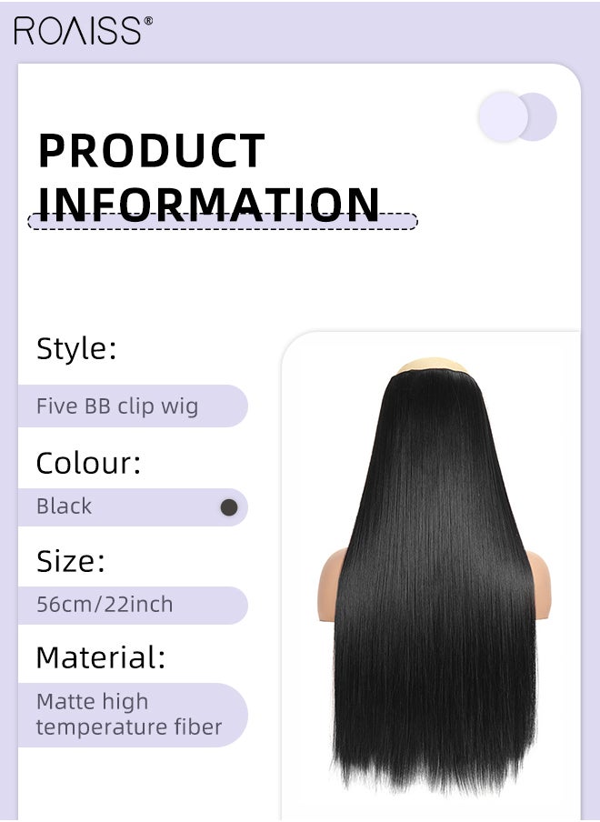 roaiss Hair Extensions with 5 Clips, Invisible Adjustable Straight Synthetic Heat Resistant Fluffy Hairpiece for Women to Increase Instant Length and Volume, Black, 56cm (22 inch)  - Image 3