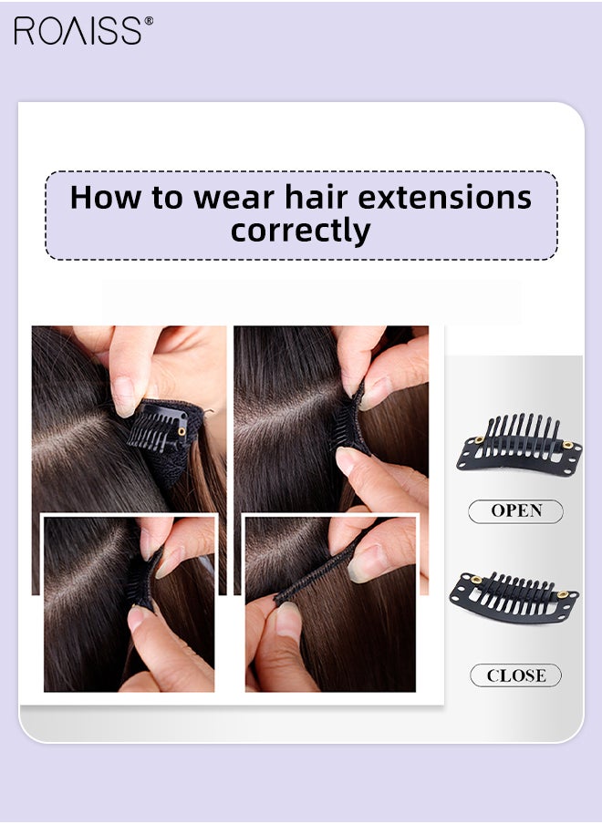 roaiss - Hair Extensions with 5 Clips, Invisible Adjustable Straight Synthetic Heat Resistant Fluffy Hairpiece for Women to Increase Instant Length and Volume, Black, 56cm (22 inch) - Image 1