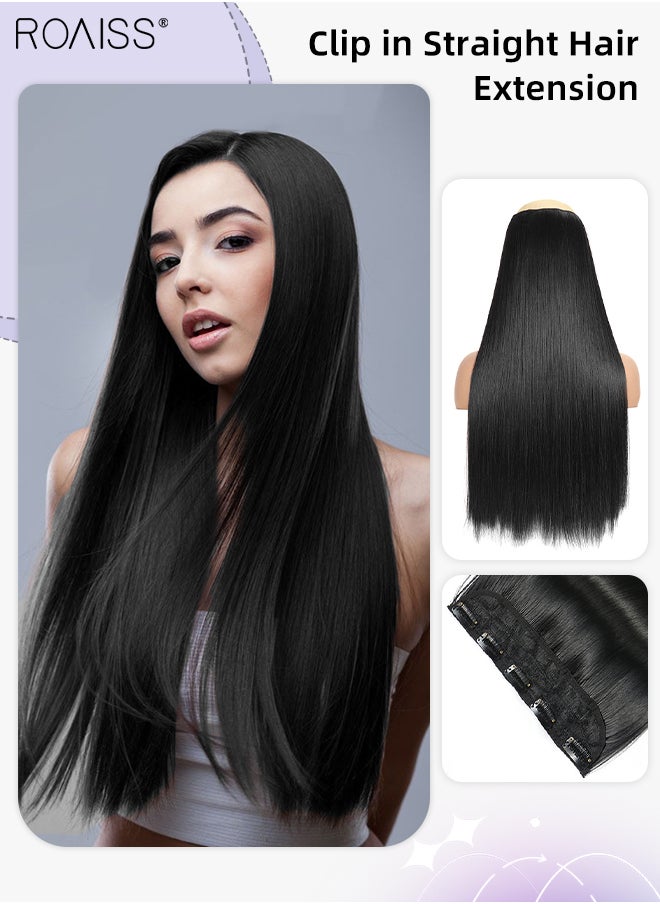 roaiss Hair Extensions with 5 Clips, Invisible Adjustable Straight Synthetic Heat Resistant Fluffy Hairpiece for Women to Increase Instant Length and Volume, Black, 56cm (22 inch)  - Image 1