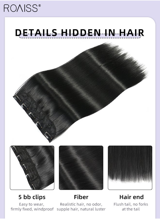 roaiss Hair Extensions with 5 Clips, Invisible Adjustable Straight Synthetic Heat Resistant Fluffy Hairpiece for Women to Increase Instant Length and Volume, Black, 56cm (22 inch)  - Image 5