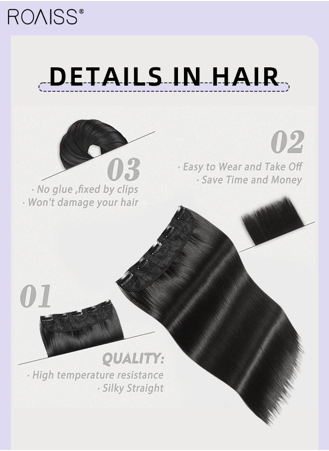 roaiss Hair Extensions with 5 Clips, Invisible Adjustable Straight Synthetic Heat Resistant Fluffy Hairpiece for Women to Increase Instant Length and Volume, Black, 56cm (22 inch)  - Image 4