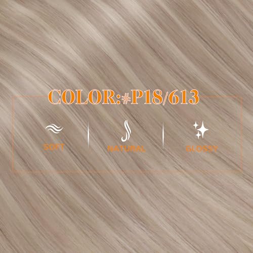 Easyouth Pony Tails Hair Extensions Human Hair Blonde 20 Inch Human Hair Ponytail Extension Blonde and Ash Blonde Highlight Ponytail Hair Extensions Straight Long Natural Hair for Wedding 80G - Image 5