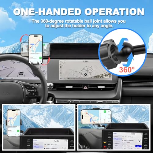 FETUSI Car Phone Holder Compatible with Hyundai Ioniq 5 2022-2025 Accessories 12.3-Inch Screen Fixed Clip, Cell Phone Mount with Dash Tray Center Console Organizer Hands-Free 360° Rotation - Image 4