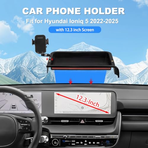 FETUSI Car Phone Holder Compatible with Hyundai Ioniq 5 2022-2025 Accessories 12.3-Inch Screen Fixed Clip, Cell Phone Mount with Dash Tray Center Console Organizer Hands-Free 360° Rotation - Image 2