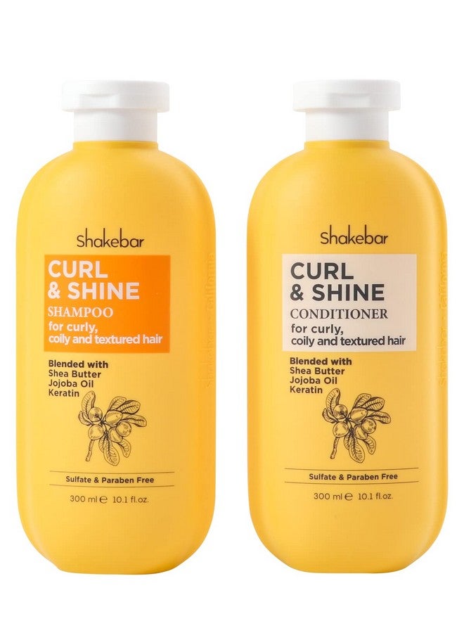 Shakebar Keratin Curly Hair Shampoo And Conditioner Set Curl & Shine Natural Shampoo Rich Shea Butter Jojoba Oil Keratin Sulfate Free Paraben Free Frizz Control Moisturize Dry Hair - Image 1