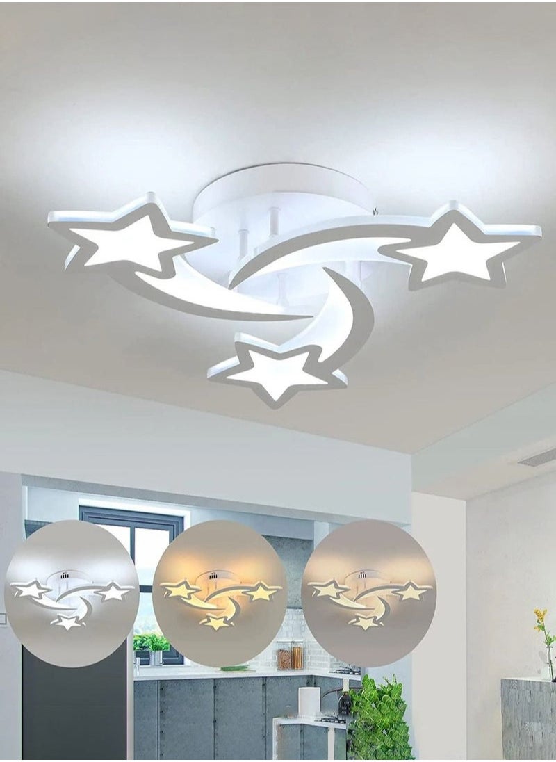 XiuWoo Meteor Shaped Kids Room Ceiling Light, 3 Light Mode White Acrylic Ceiling Light Fixtures, Stars Creative Cartoon Flush Mount Ceiling Light Fixture for Baby Room, Bedroom, Living Room  - Image 1