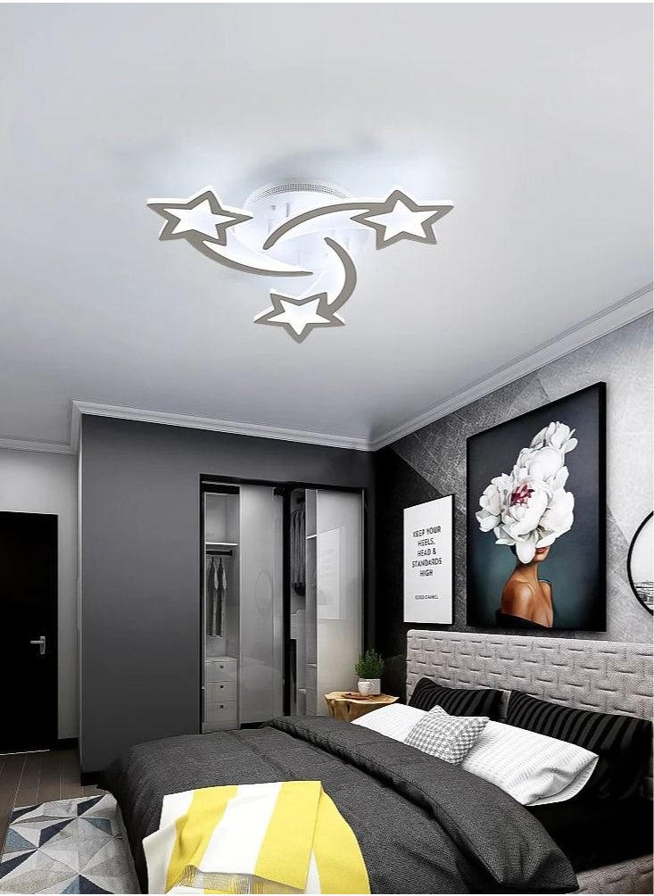 XiuWoo Meteor Shaped Kids Room Ceiling Light, 3 Light Mode White Acrylic Ceiling Light Fixtures, Stars Creative Cartoon Flush Mount Ceiling Light Fixture for Baby Room, Bedroom, Living Room  - Image 2