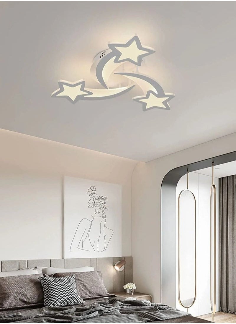 XiuWoo Meteor Shaped Kids Room Ceiling Light, 3 Light Mode White Acrylic Ceiling Light Fixtures, Stars Creative Cartoon Flush Mount Ceiling Light Fixture for Baby Room, Bedroom, Living Room  - Image 4