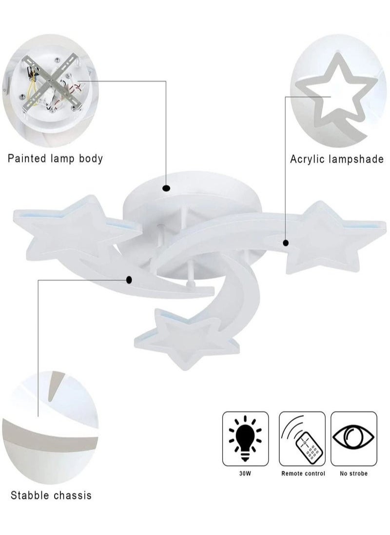 XiuWoo Meteor Shaped Kids Room Ceiling Light, 3 Light Mode White Acrylic Ceiling Light Fixtures, Stars Creative Cartoon Flush Mount Ceiling Light Fixture for Baby Room, Bedroom, Living Room  - Image 5