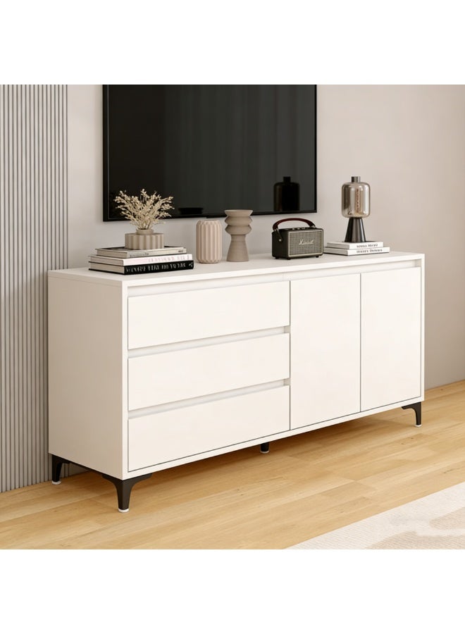  CityRiya-Long خزانة التخزين البيضاء الحديثة ، خزانة بوفيه متعددة الوظائف ، خزانة بار القهوة مع الدرجات والأبواب ، خزانة تخزين المطبخ المستقلة لغرفة الطعام مدخل غرفة المعيشة (DSG044) - Image 3