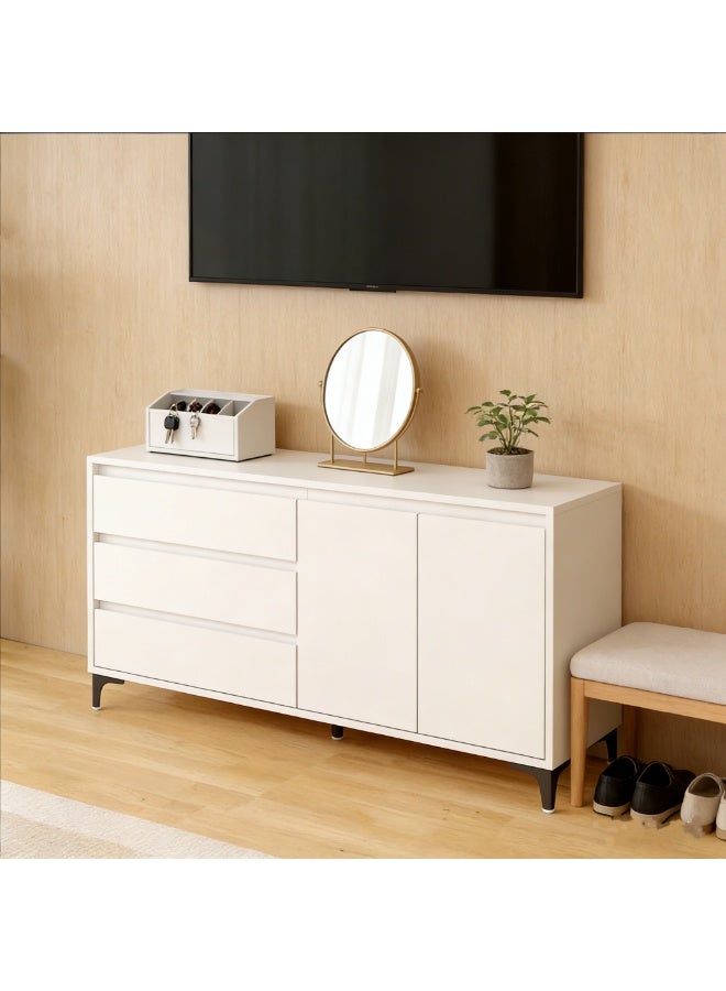  CityRiya-Long خزانة التخزين البيضاء الحديثة ، خزانة بوفيه متعددة الوظائف ، خزانة بار القهوة مع الدرجات والأبواب ، خزانة تخزين المطبخ المستقلة لغرفة الطعام مدخل غرفة المعيشة (DSG044) - Image 4