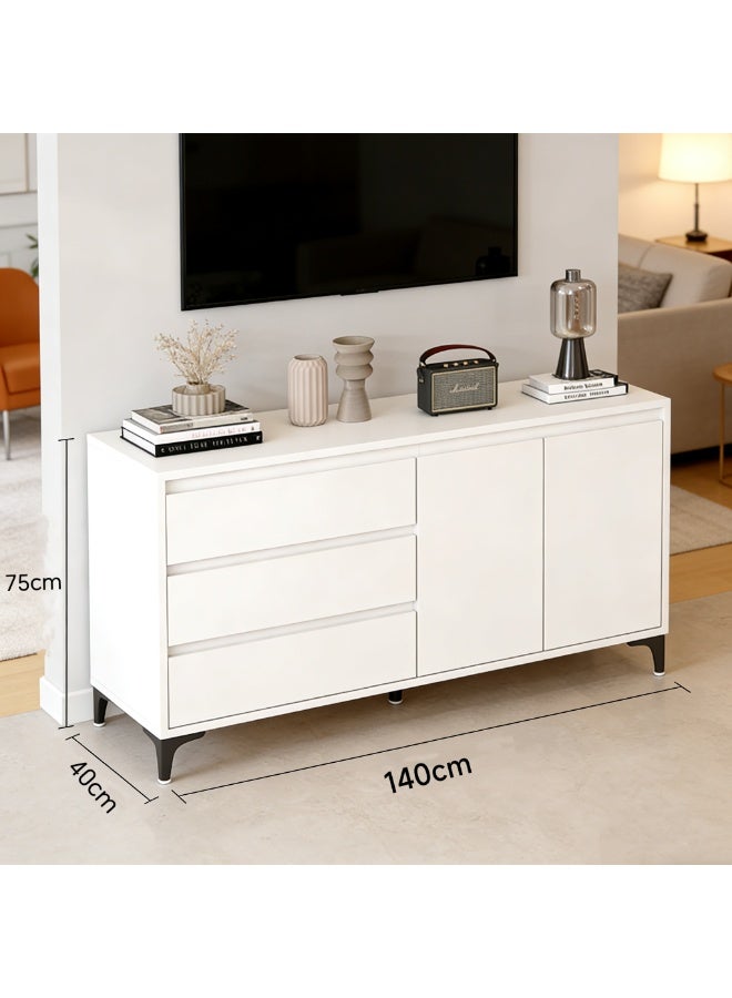  CityRiya-Long خزانة التخزين البيضاء الحديثة ، خزانة بوفيه متعددة الوظائف ، خزانة بار القهوة مع الدرجات والأبواب ، خزانة تخزين المطبخ المستقلة لغرفة الطعام مدخل غرفة المعيشة (DSG044) - Image 2