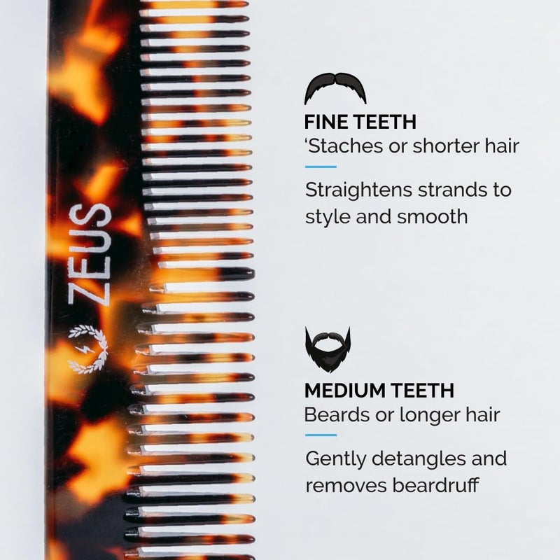 ZEUS Beard & Mustache Comb for Men, Handmade Saw-Cut Hair Comb for Untangling & Styling Beard (Tortoiseshell) V12 - Image 4