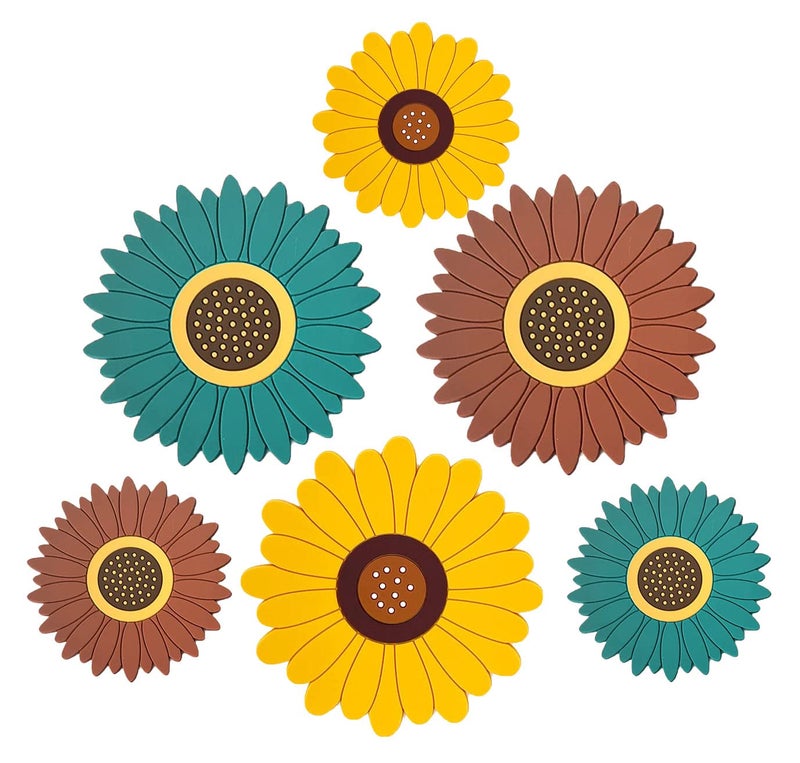 P-Plus International Silicone Trivet Mat Silicone Coasters, Coasters for Drinks Non-Slip Cup Coasters Soft Coaster for Tabletope Protection Sunflower Trivest Pads(Medium+Small, Random Color, Set of 6) - Image 1