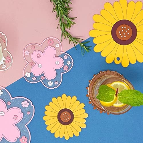 P-Plus International Silicone Trivet Mat Silicone Coasters, Coasters for Drinks Non-Slip Cup Coasters Soft Coaster for Tabletope Protection Sunflower Trivest Pads(Medium+Small, Random Color, Set of 6) - Image 4