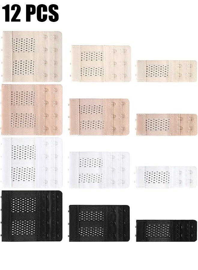 HY 12 Pack Flexible Bra Extender Strap 2/3/4 Hooks Adjustable Bra Strap 4 Assorted Colors - Image 1