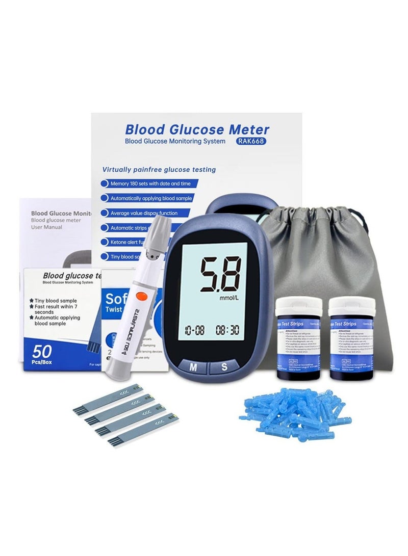 Generic Blood Glucose Monitor, 50 Glucometer Strips, Fully Automatic Portable Blood Glucose Monitoring System, Coding-free Meter, Large Display  - Image 1