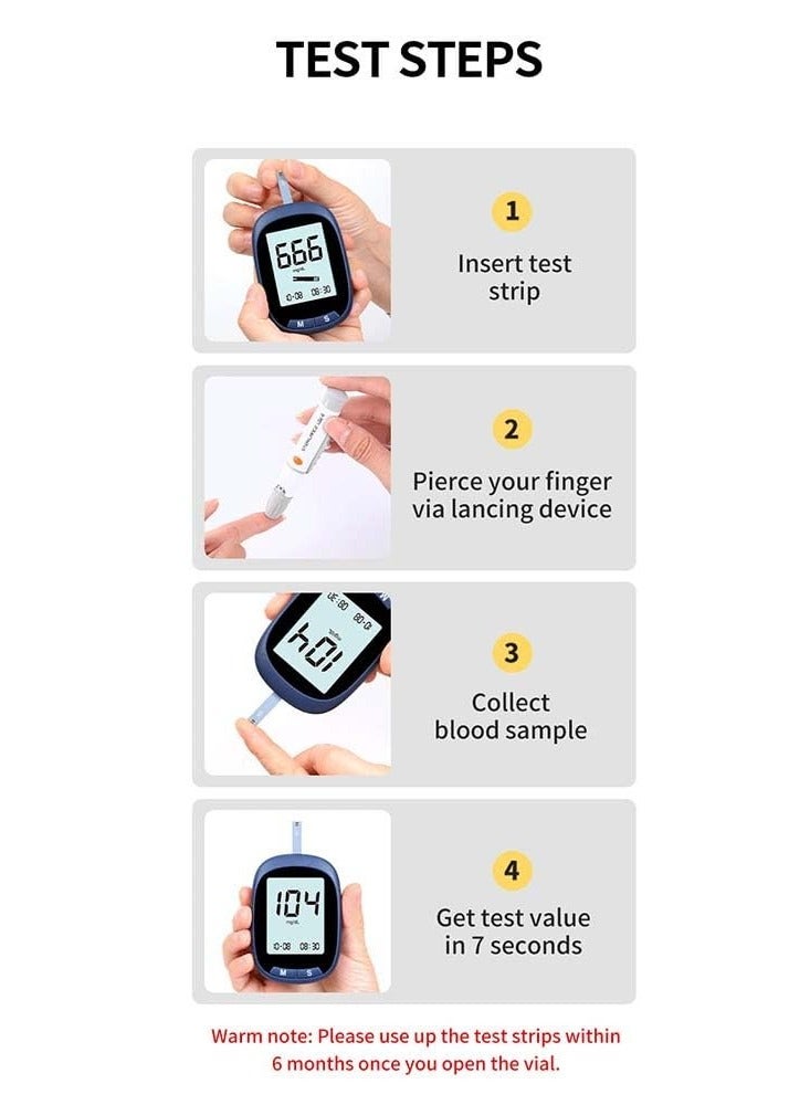 Generic Blood Glucose Monitor, 50 Glucometer Strips, Fully Automatic Portable Blood Glucose Monitoring System, Coding-free Meter, Large Display  - Image 4