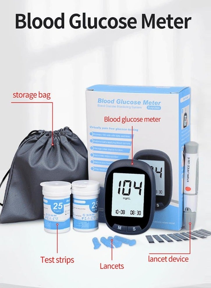 Generic Blood Glucose Monitor, 50 Glucometer Strips, Fully Automatic Portable Blood Glucose Monitoring System, Coding-free Meter, Large Display  - Image 2