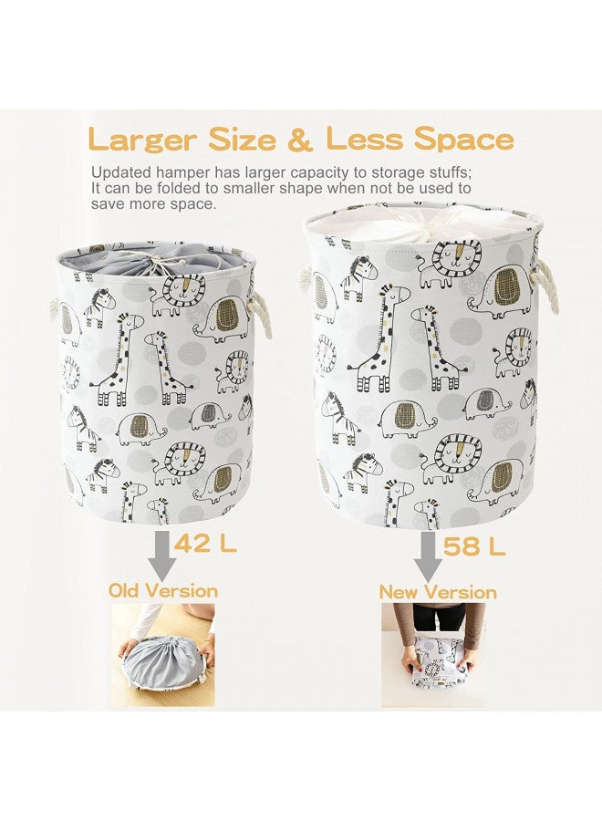 INough Kids Laundry Basket Extra Large Baby Hamper for Nursery, 58L Kids Hamper for Nursery Stuffed Animal Storage Basket, Canvas Clothes Hamper Toy Basket for Boys Foldable Laundry Hamper (Giraffe) - Image 3
