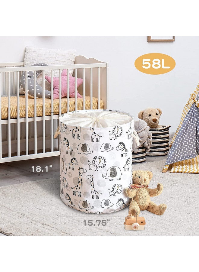 INough Kids Laundry Basket Extra Large Baby Hamper for Nursery, 58L Kids Hamper for Nursery Stuffed Animal Storage Basket, Canvas Clothes Hamper Toy Basket for Boys Foldable Laundry Hamper (Giraffe) - Image 4