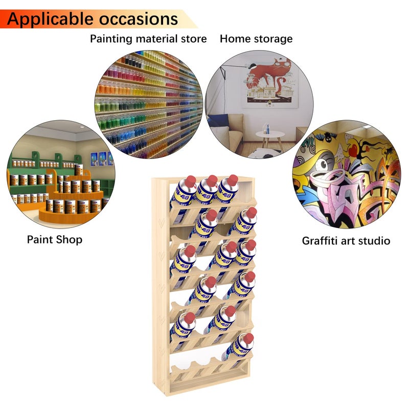 MYOYAY 6-Tier 24 Holes Spray Paint Can Storage Holder Organizer Can Rack Wall Mount Spray Bottle Can Holder for Garage and Craft Workroom 14.2" L x 5" W x 30" H - Image 4
