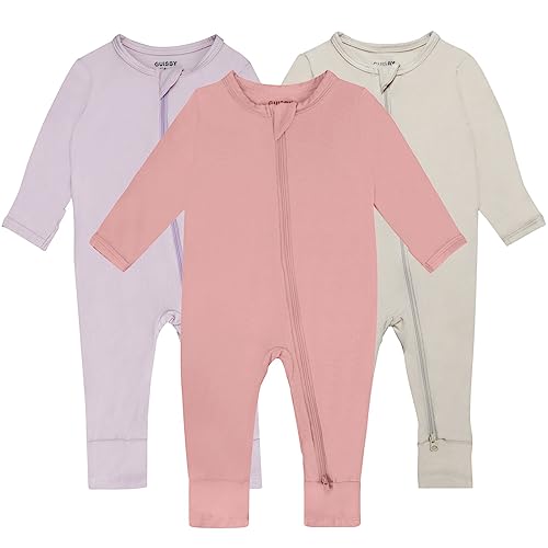 GUISBY Baby Footless Pajamas with 2 Way Zipper Soft Rayon Long Sleeve with MIttens 3 Piece PJs 36 Months - Image 1