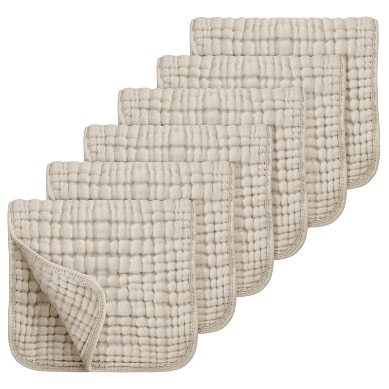 Looxii Muslin Burp Cloths 6 Pack - 20" x 10" - Ultra Soft & Absorbent, 6-Layer 100% Cotton for Spit Up & Drool- Gentle Neutral Burping Cloths, Baby Newborn Essentials Gifts for Boys Girls, Apricot - Image 1