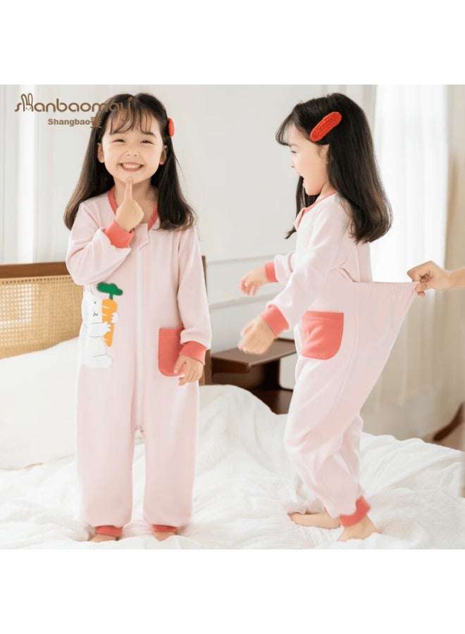 Shanbaomay Autumn Winter Children's One-piece Pajamas Thickened Warm Uni Baby Homewear Sleeping Bag Bean Green 100cm - Image 3