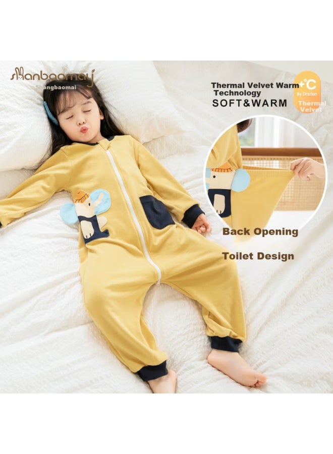 Shanbaomay Autumn Winter Children's One-piece Pajamas Thickened Warm Uni Baby Homewear Sleeping Bag Bean Green 100cm - Image 2