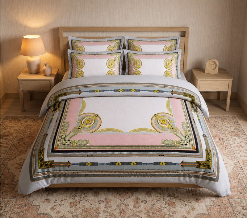 HOMETOPIA King Size 6 Piece Bedding Set Designer Hand Drawn Print Comforter Set Cooling Breathable Soft Stretch Fabric Luxury Duvet Set for AC Room - Image 1