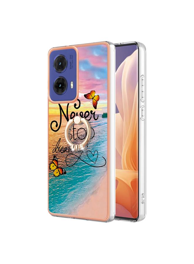 S-TOP Case For Motorola Moto G85 Electroplating Pattern IMD TPU Shockproof Case with Rhinestone Ring Holder - Image 1