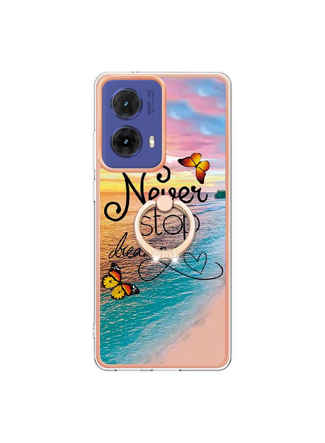 S-TOP Case For Motorola Moto G85 Electroplating Pattern IMD TPU Shockproof Case with Rhinestone Ring Holder - Image 2