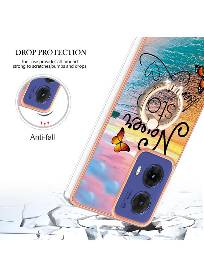 S-TOP Case For Motorola Moto G85 Electroplating Pattern IMD TPU Shockproof Case with Rhinestone Ring Holder - Image 4
