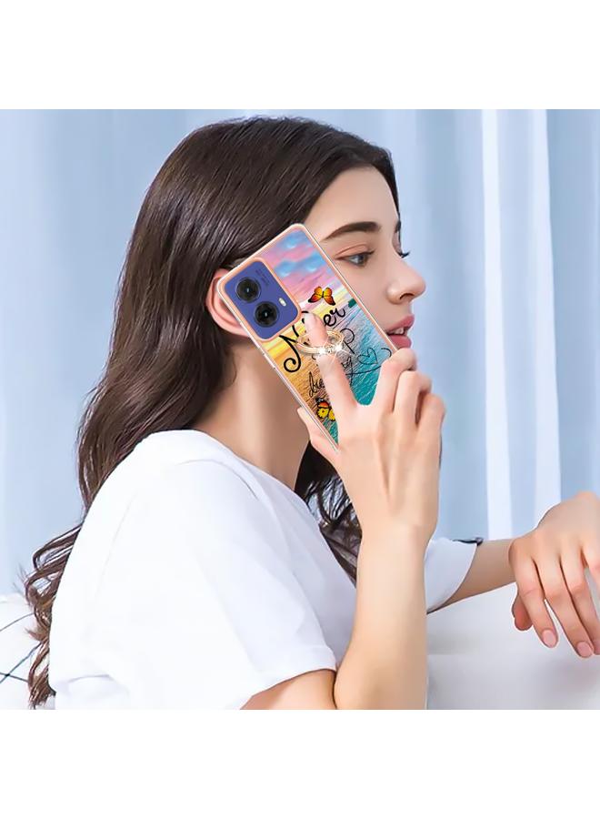 S-TOP Case For Motorola Moto G85 Electroplating Pattern IMD TPU Shockproof Case with Rhinestone Ring Holder - Image 5