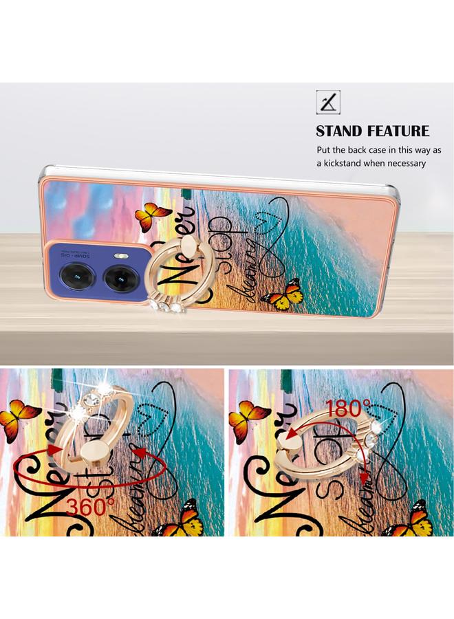 S-TOP Case For Motorola Moto G85 Electroplating Pattern IMD TPU Shockproof Case with Rhinestone Ring Holder - Image 3