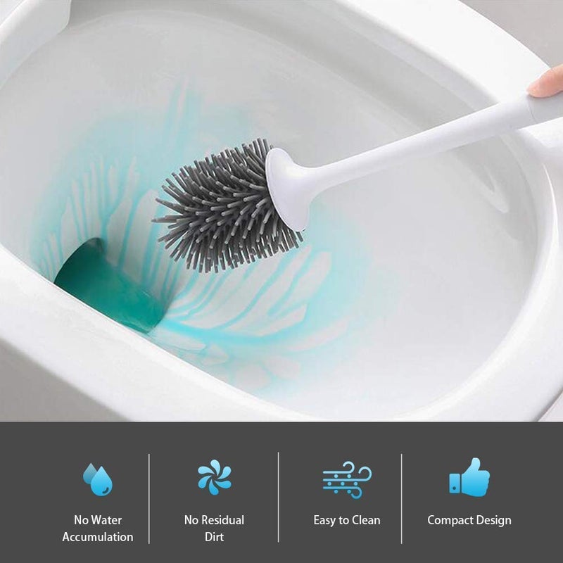 KANAKADHARA Toilet Brush with Ventilated Drying Holder Silicone Toilet Bowl Brush Bathroom Cleaning Bowl Brush Kit Sturdy Cleaning Toilet Brush Floor Standing Wall Mounted Without Drilling Black - Image 4