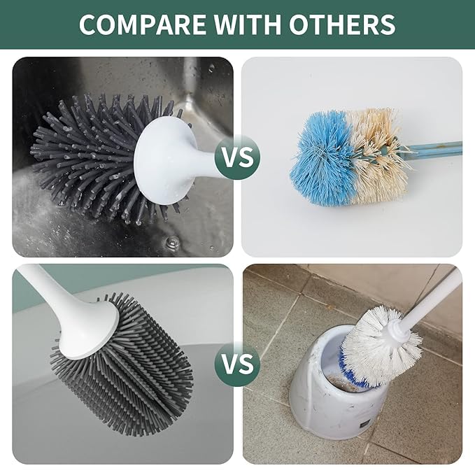 KANAKADHARA Toilet Brush with Ventilated Drying Holder Silicone Toilet Bowl Brush Bathroom Cleaning Bowl Brush Kit Sturdy Cleaning Toilet Brush Floor Standing Wall Mounted Without Drilling Black - Image 2
