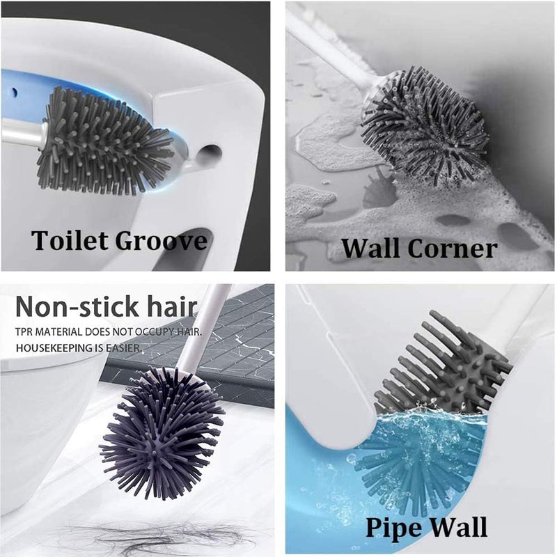 KANAKADHARA Toilet Brush with Ventilated Drying Holder Silicone Toilet Bowl Brush Bathroom Cleaning Bowl Brush Kit Sturdy Cleaning Toilet Brush Floor Standing Wall Mounted Without Drilling Black - Image 3