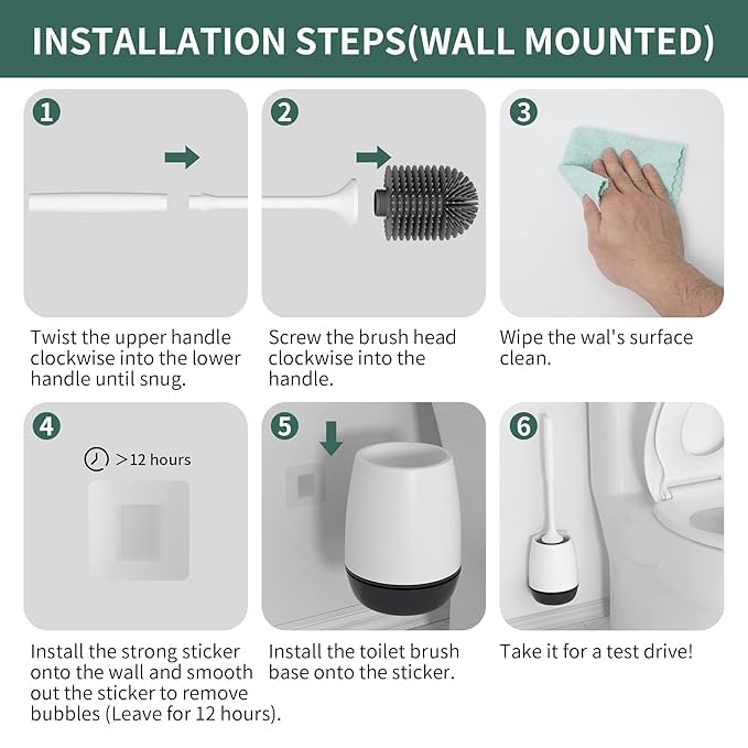 KANAKADHARA Toilet Brush with Ventilated Drying Holder Silicone Toilet Bowl Brush Bathroom Cleaning Bowl Brush Kit Sturdy Cleaning Toilet Brush Floor Standing Wall Mounted Without Drilling Black - Image 5