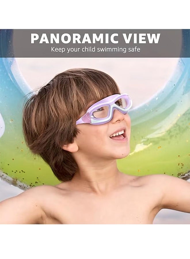 MXN Swim Goggles, Convenient Goggles Silicone Connected Earplugs, Anti Fog Large Frame Swimming Goggles For Kids 4-12 (Purple) - Image 5