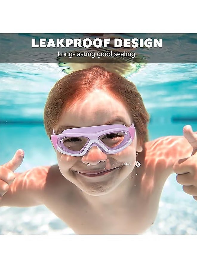 MXN Swim Goggles, Convenient Goggles Silicone Connected Earplugs, Anti Fog Large Frame Swimming Goggles For Kids 4-12 (Purple) - Image 4