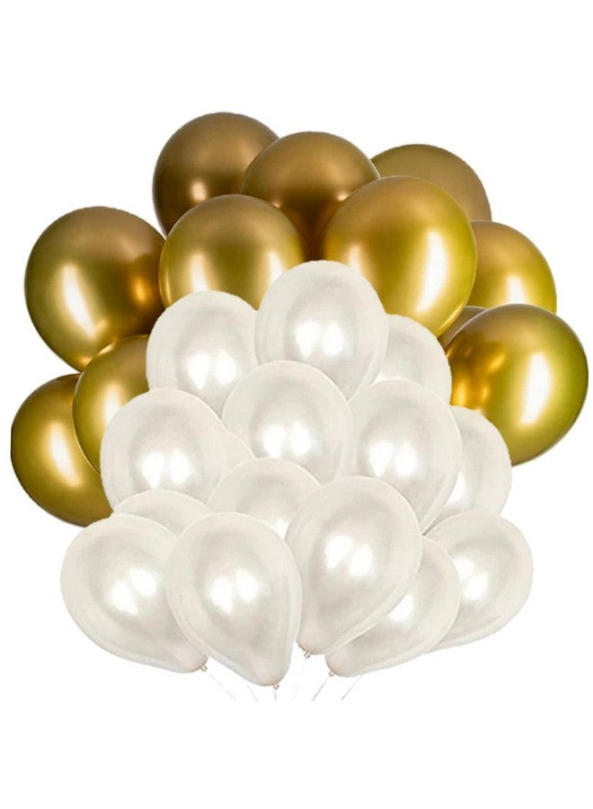 DUL DUL WHITE & GOLDEN Color latex balloons for birthday decoration 25Pcs -metallic balloons pack of 13 White & 12 Golden Color Balloons for birthday decoration,Festival Celebrati(WHITE & GOLDEN, 25) - Image 1