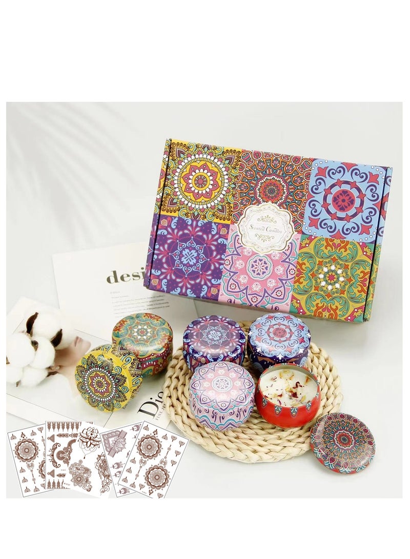 Ramadan Luxury Gift Set 6pcs Scented Candles Gift Box and 5 Sheets Brownish Red Temporary Waterproof Henna Tattoo Stickers (Ramdom 5 Sheets) - Image 1