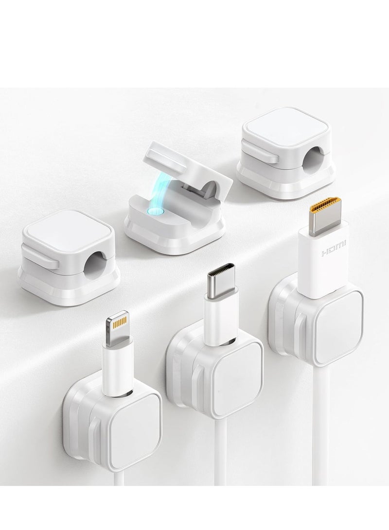 Magnetic Cable Clips,Cord Organizer for Desk,Under Desk Cable Management,Adhesive Wire Holder Organizer for Home Office,Phone USB Charger Holder, Management Wall Car Desktop Nightstand(White 6 Pack) - Image 1