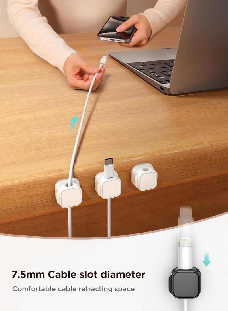 Magnetic Cable Clips,Cord Organizer for Desk,Under Desk Cable Management,Adhesive Wire Holder Organizer for Home Office,Phone USB Charger Holder, Management Wall Car Desktop Nightstand(White 6 Pack) - Image 3